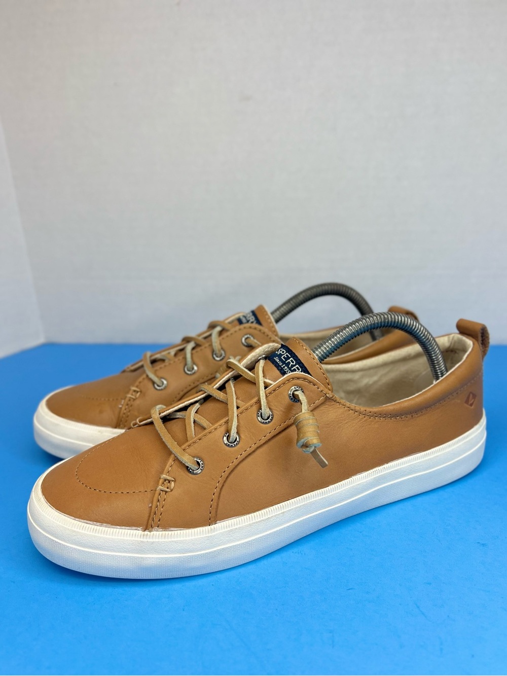 Sperry Crest Vibe Slip on Plushwave Womens 9.5 Snake Tan Leather Close to New!